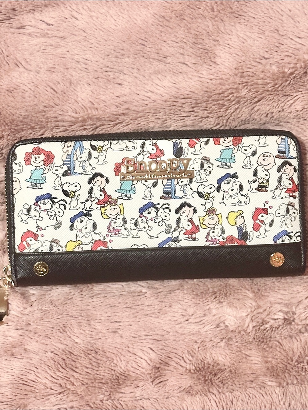 Peanuts Pattern Zip Wallet - White & Brown